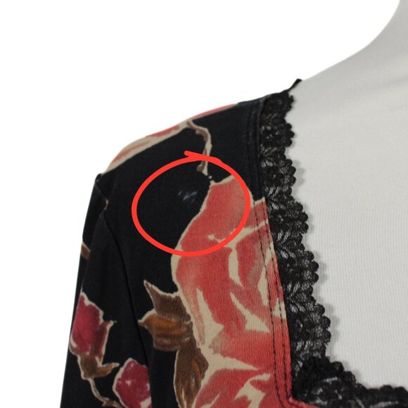 Vintage 1990s Whimsigoth Rose Print Bell Sleeve Blouse – Black Lace, Size L - Picture 7 of 9